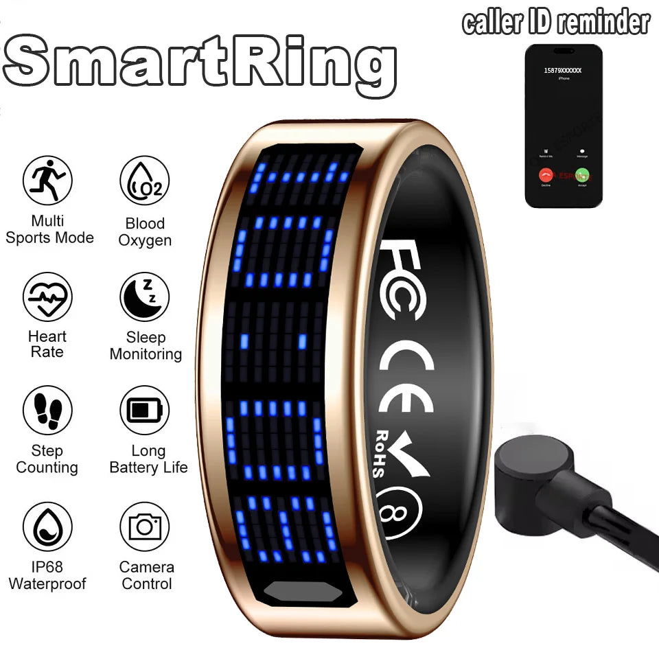 Smart Ring 2026 New Men Women IP68 WaterProof LED Display Screen Multi-Sport Mode Heart Rate Sleep Oxygen Monitoring Smartring