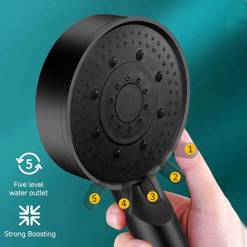 5-Mode High Pressure Shower Head - Adjustable Massage Spray Nozzle for Bathroom