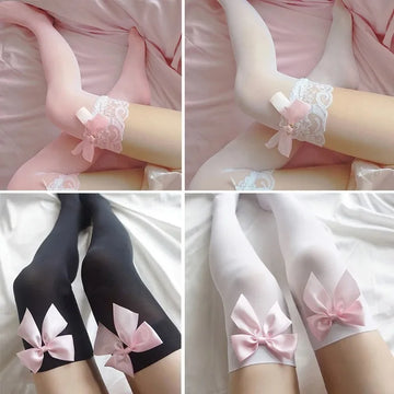 Bowknot Thigh High Lace Stockings – Sweet Lingerie Socks