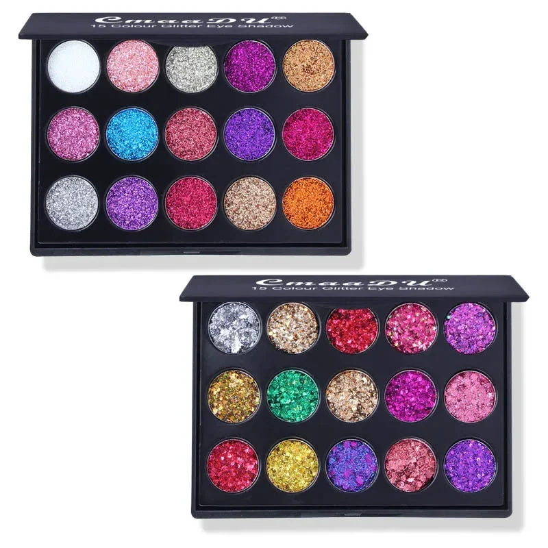 CmaaDu 15-Color Diamond Glitter Eyeshadow Palette - Metallic Shimmer Eye Makeup