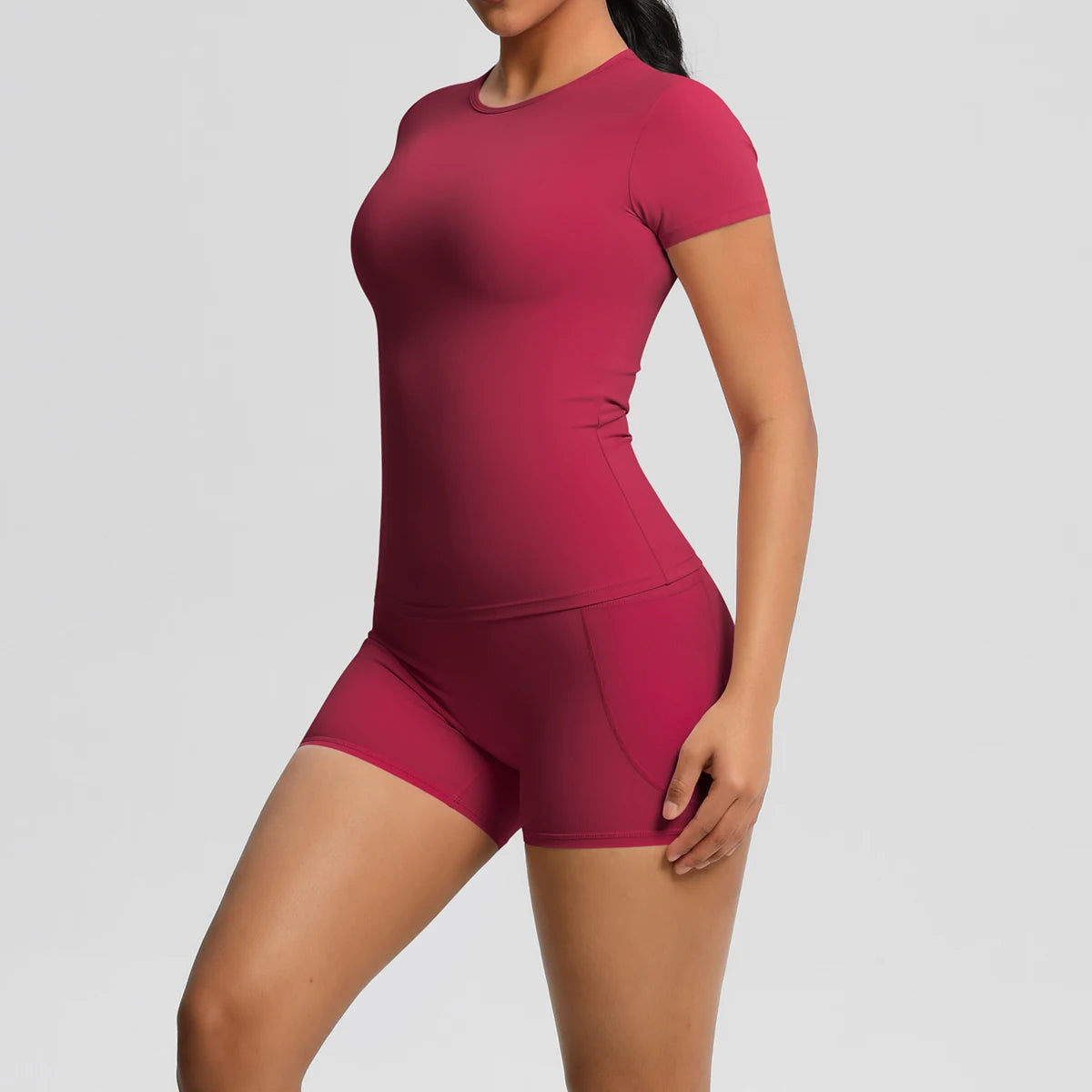 Women's 2-Piece Workout Set - Push-Up Shirt & High Waist Shorts for Yoga & Fitness