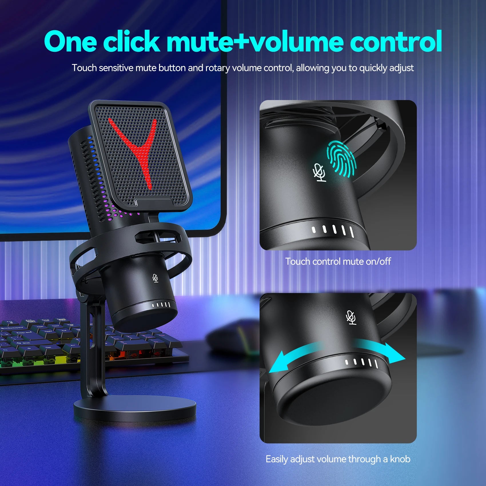 Gaming Microphone - RGB USB Condenser Mic for PC Streaming & Podcasting