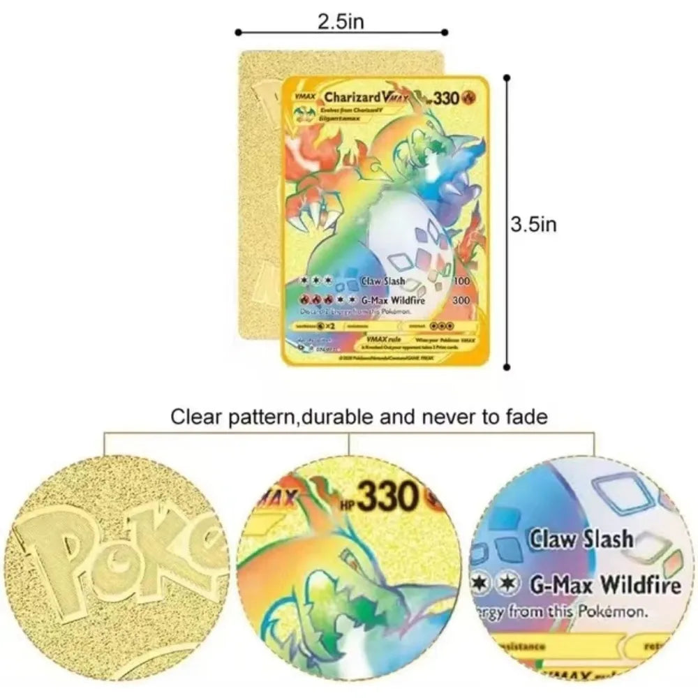 Pokemon Gold Metal Cards – 20 Styles Mewtwo, Pikachu GX & Charizard VMAX Set