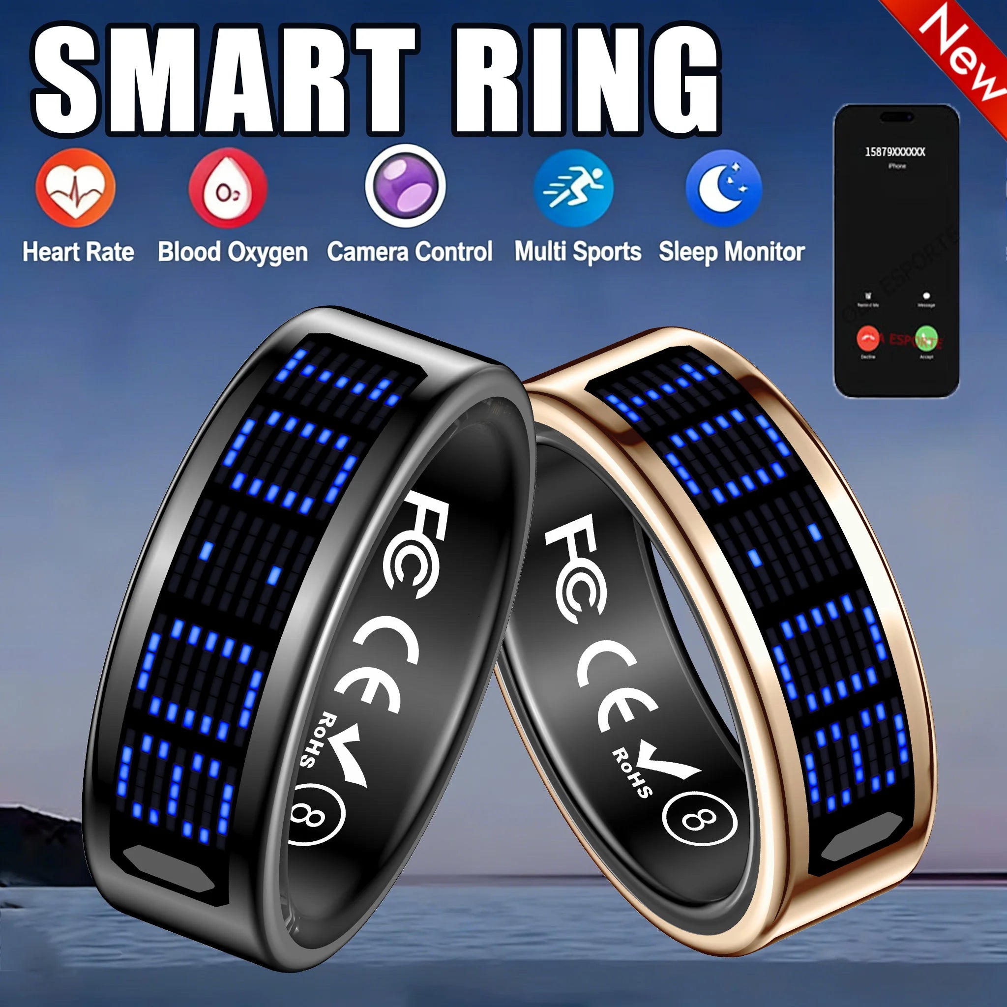 Smart Ring 2026 New Men Women IP68 WaterProof LED Display Screen Multi-Sport Mode Heart Rate Sleep Oxygen Monitoring Smartring
