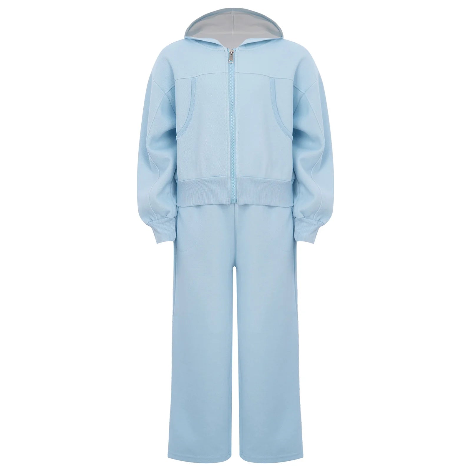 Girls Athletic Tracksuit Set - Hooded Jacket & Wide-Leg Pants for Sports & Active Wear (Ages 5-13)