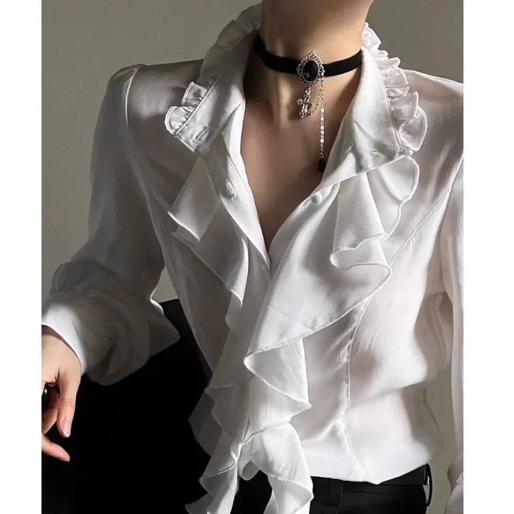 Harajuku Vintage Black Ruffle Blouse – Japanese Style