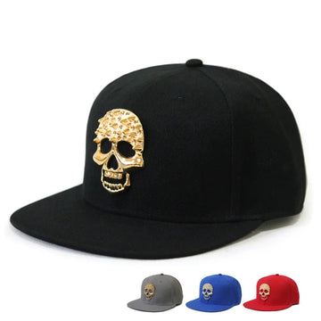 Skull Rivet Flat Brim Cap - Hip-Hop Snapback Baseball Hat for Street Dance & Urban Style