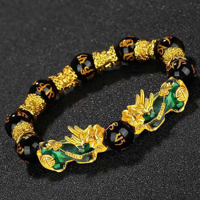 Feng Shui Wealth Pixiu Bracelet Men Women Black Obsidian Beads Chakra Meditation Yoga Bracelet Change Color Pi Xiu Jewelry Gift