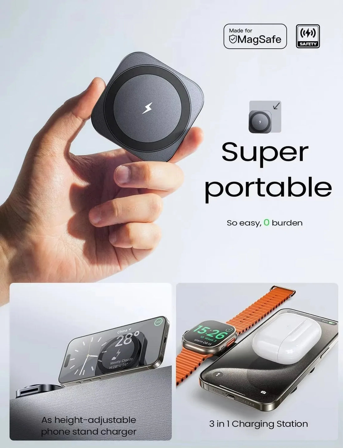 LISEN 2-in-1 Universal Wireless Charging Station – Travel Mini Pad