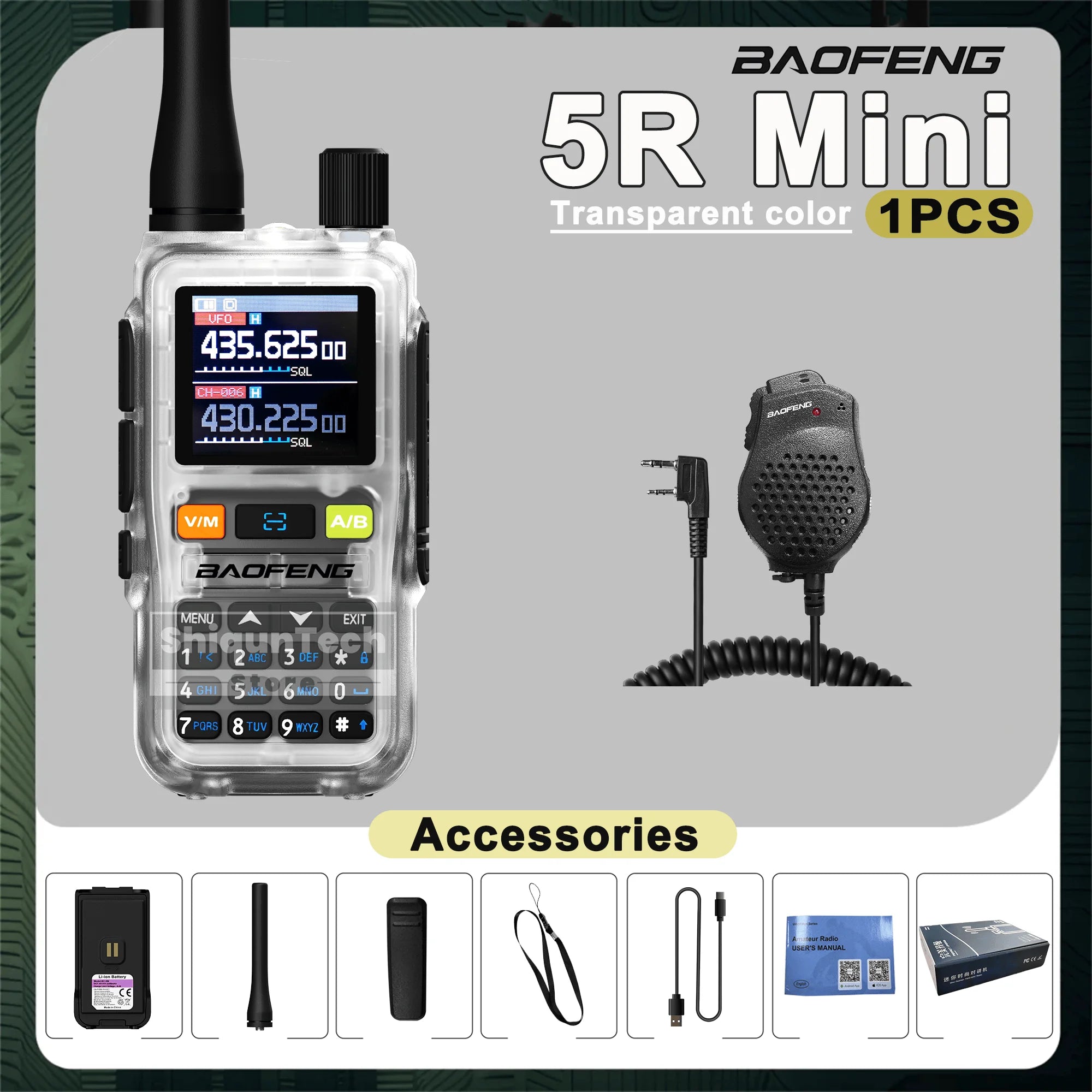 Baofeng UV-5R Mini Walkie Talkie - Air Band UHF/VHF, Bluetooth & Type-C