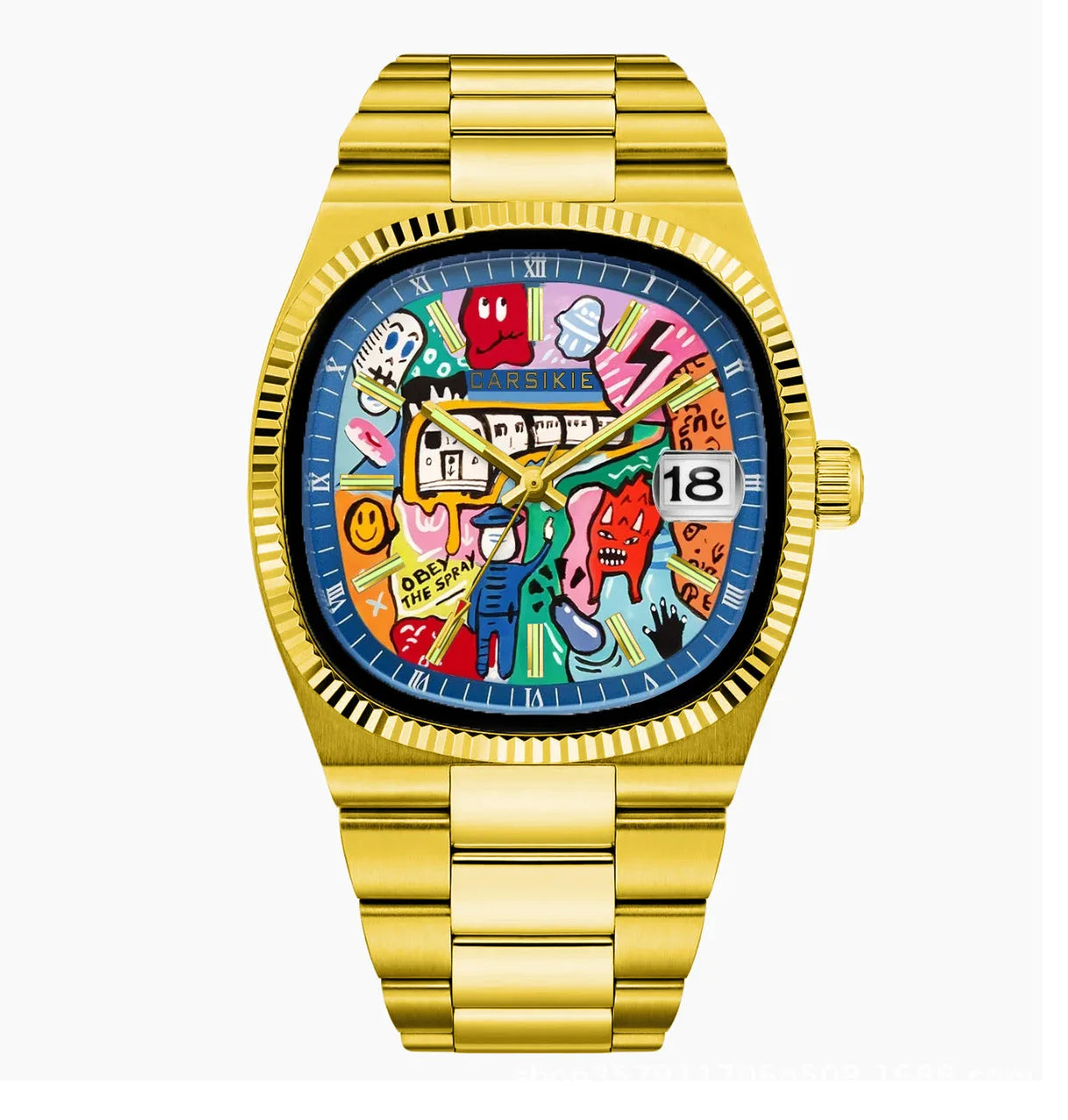 Cartoon Oil Painting Quartz Men's Watch – Casual Steel Strap Personalized Business Timepiece