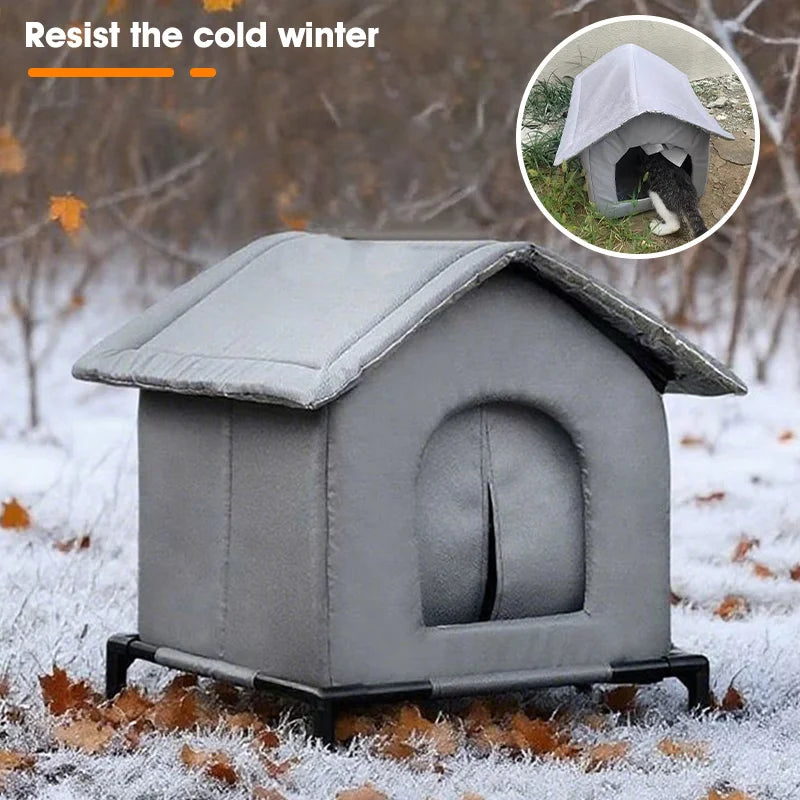 Casinha para Gatos de Exterior – Abrigo Elevado Impermeável com Almofada Lavável (Quente para o Inverno)