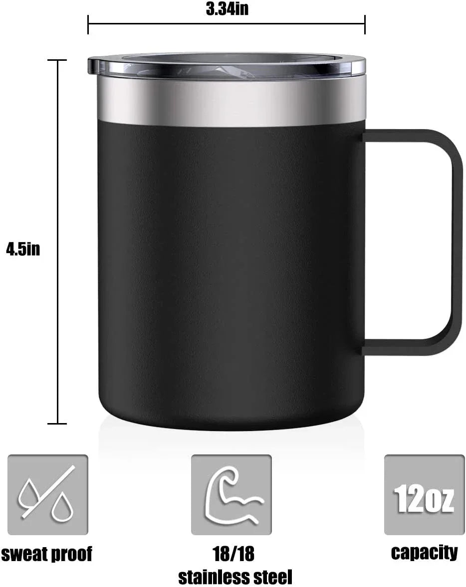 12oz Insulated Stainless Steel Coffee Mug with Handle & Lid | 360ml Travel Tumbler