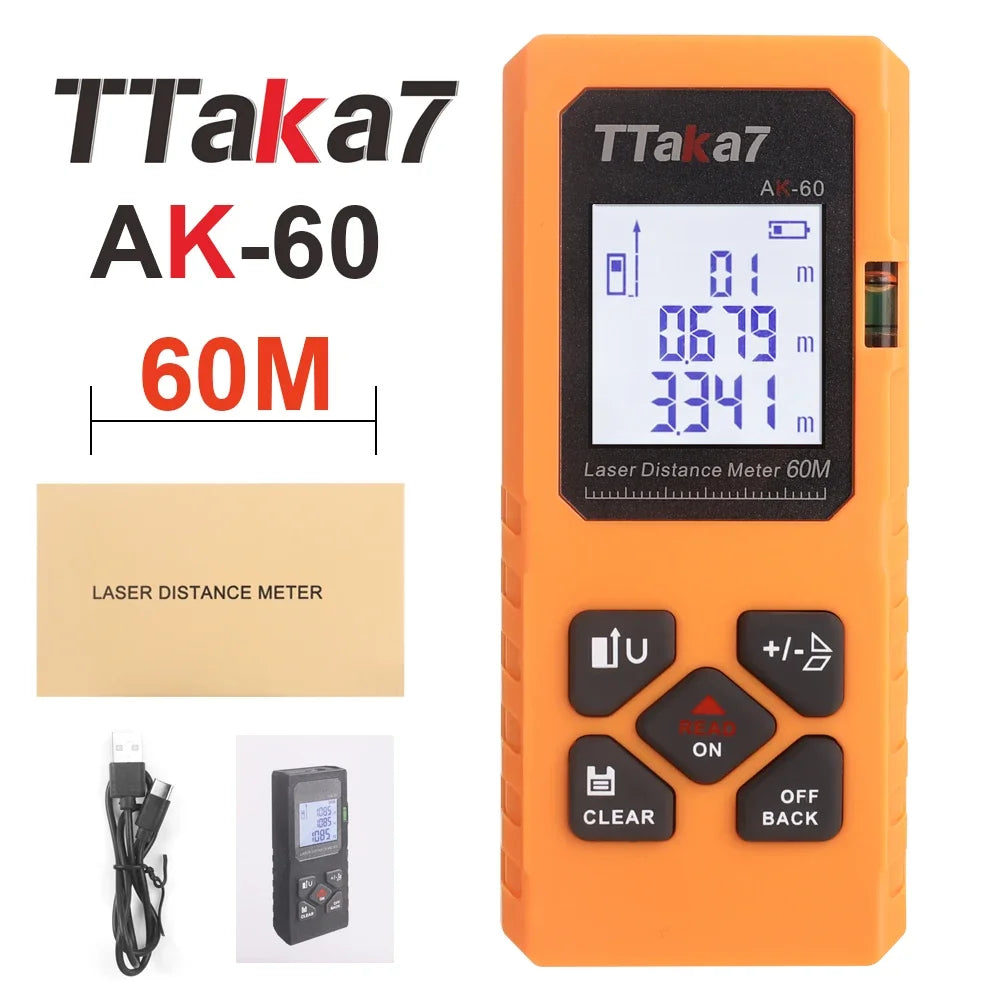 Laser Distance Meter 40M/60M - USB Rechargeable Digital Rangefinder for Construction & Home