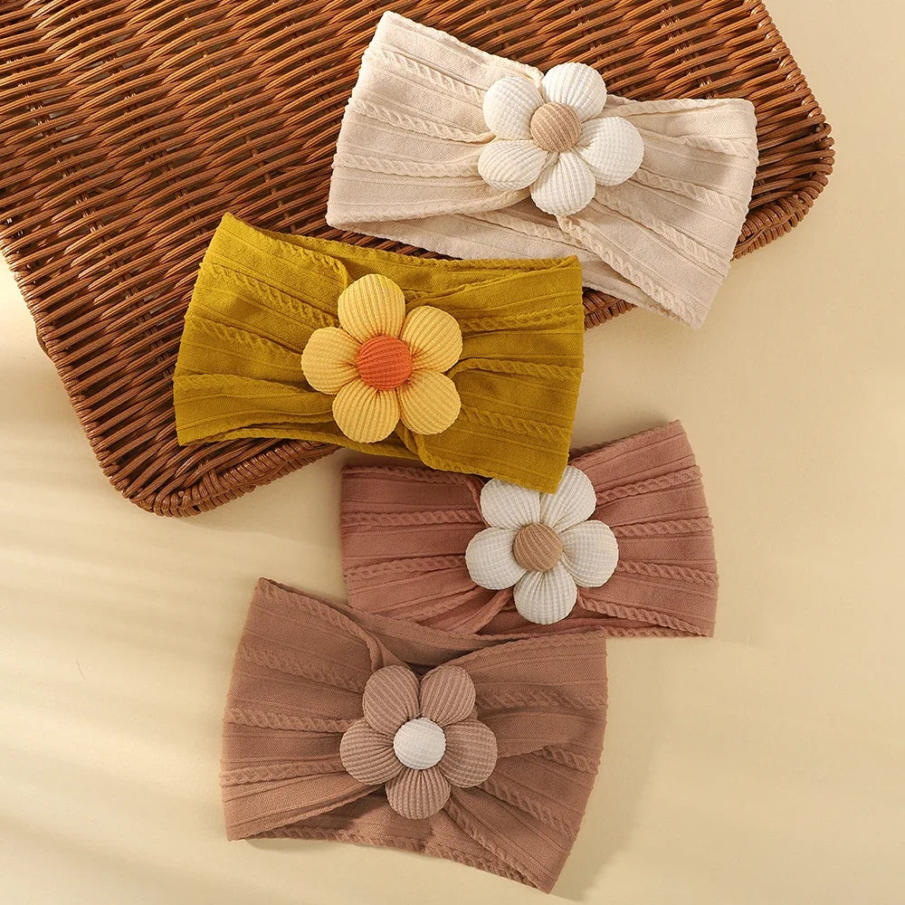 Baby Nylon Headscarf – Handmade Flower Elastic Headband for Newborns Ages 0–1