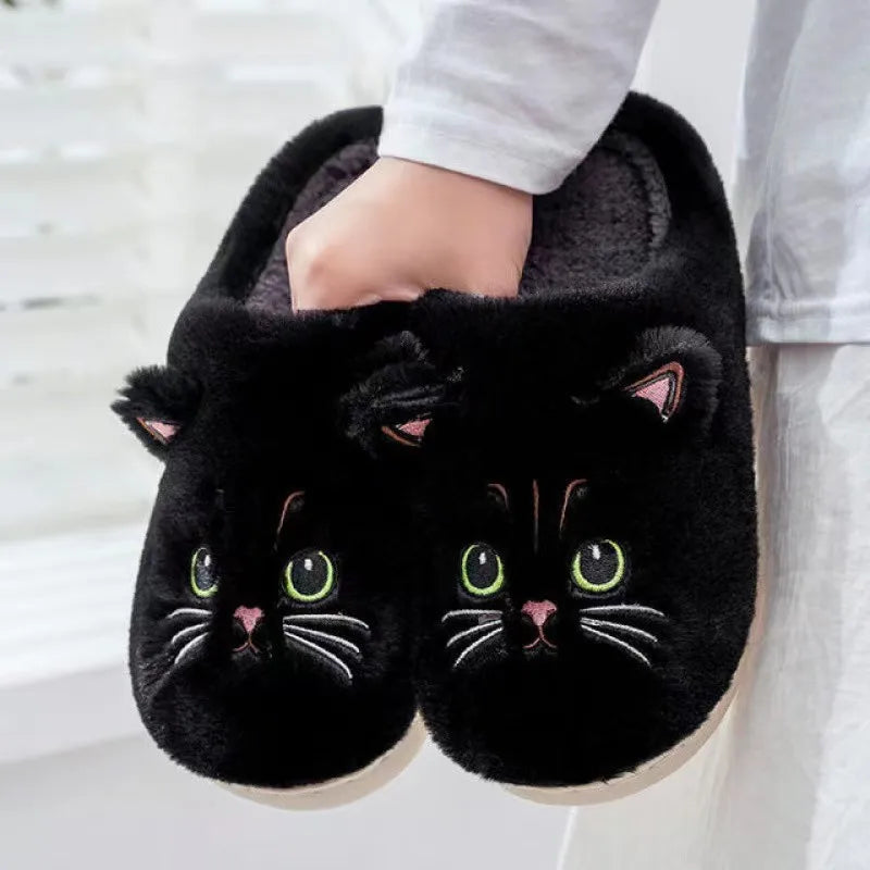 Women's Winter Fur Slippers - Non-Slip Plush Indoor Bedroom Shoes with Flat Heel