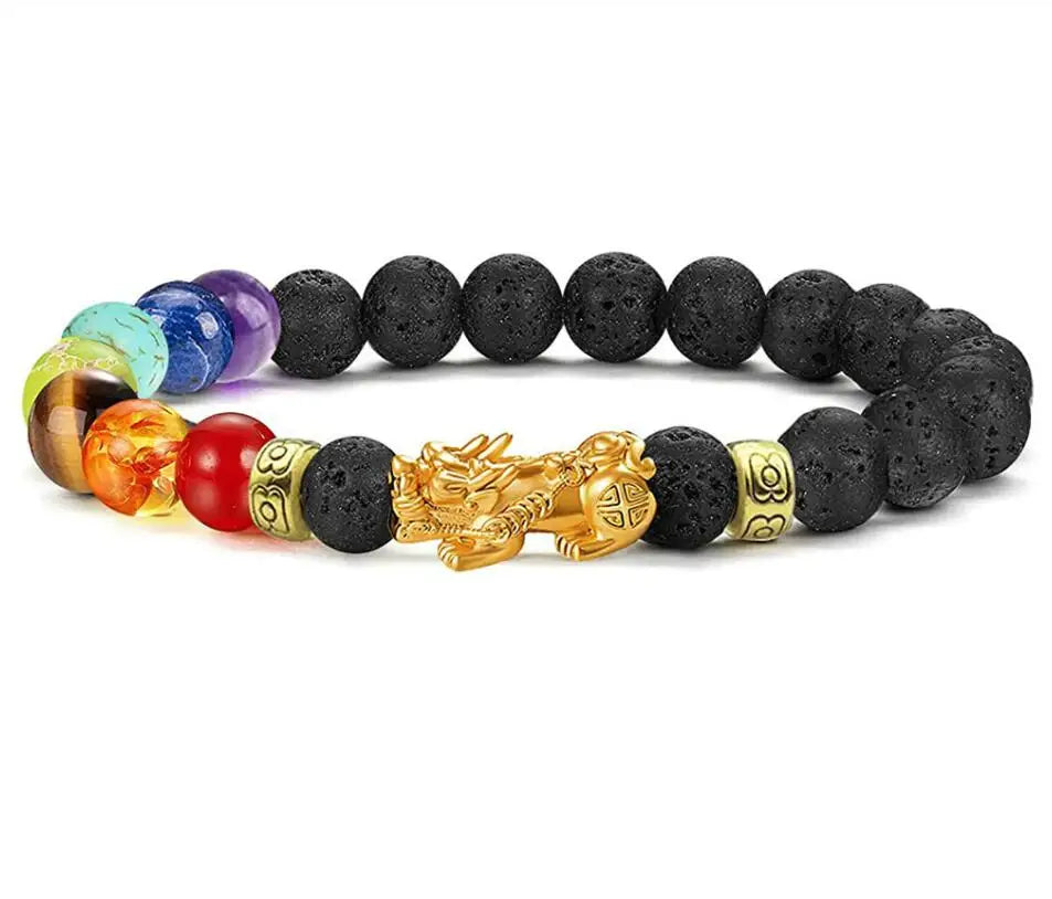 Feng Shui Wealth Pixiu Bracelet Men Women Black Obsidian Beads Chakra Meditation Yoga Bracelet Change Color Pi Xiu Jewelry Gift