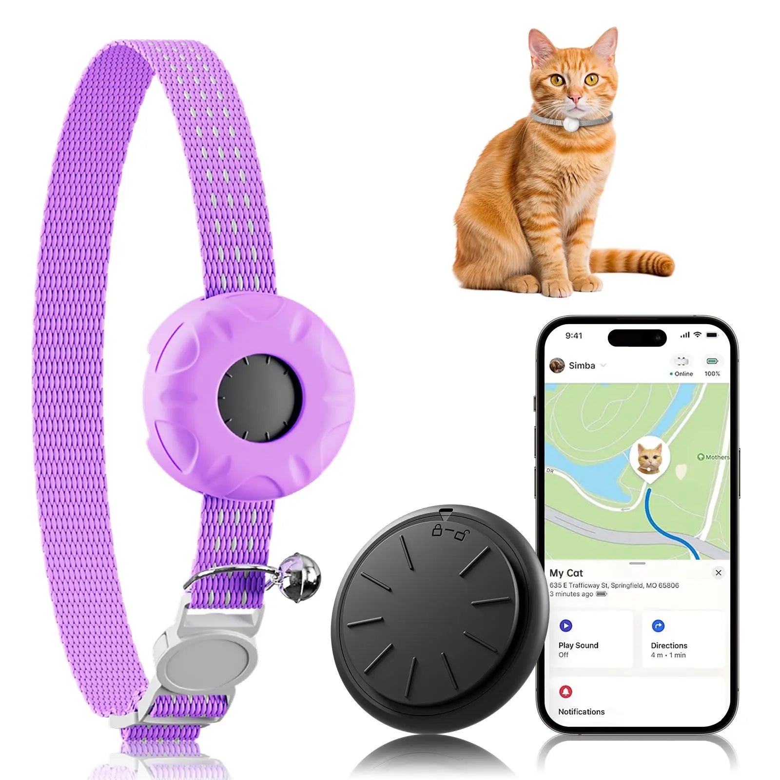 GPS Tracker for Cats – Waterproof Pet Tracker Collar with Elastic Buckle (iOS Only)