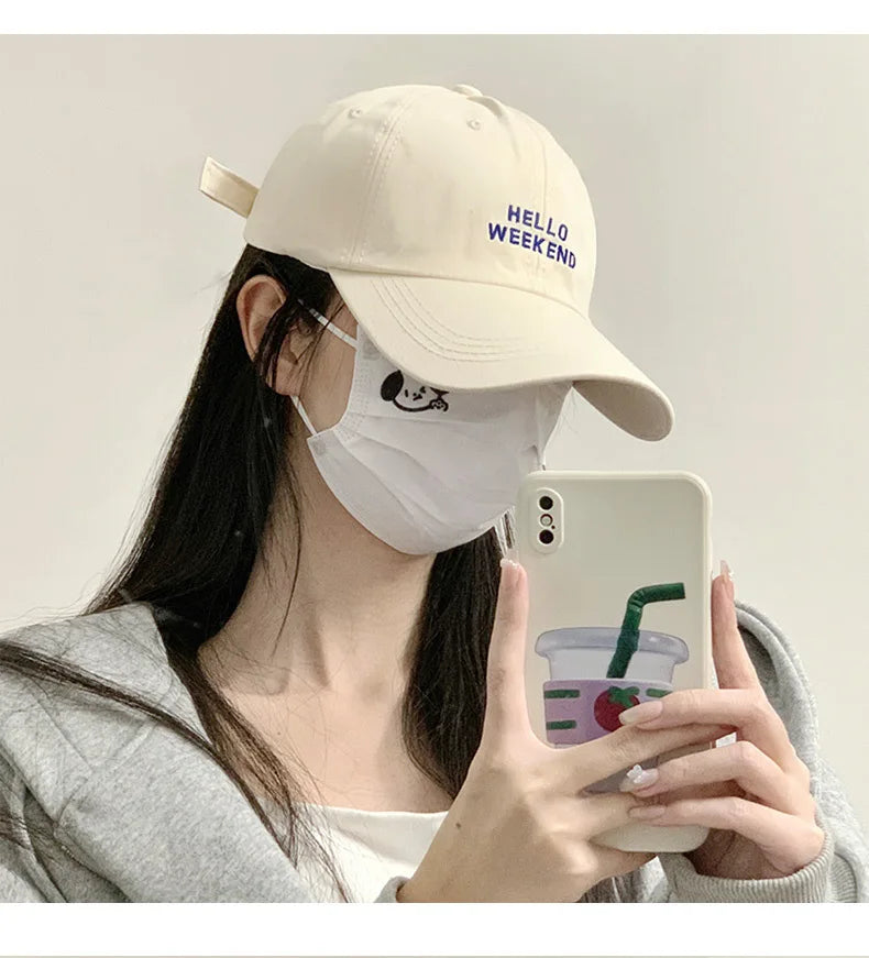 Oversized Baseball Cap for Big Heads - Embroidered Letter Curved Brim Hat for Women