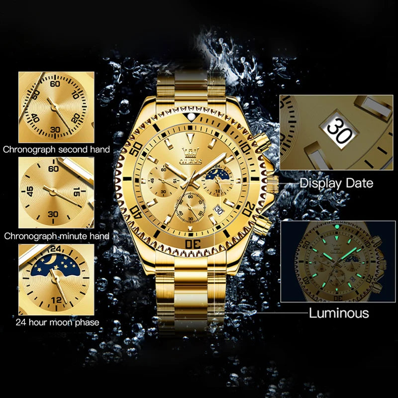 OLEVS 2870 Men's Luxury Watch – Chronograph Moon Phase Date Stainless Steel