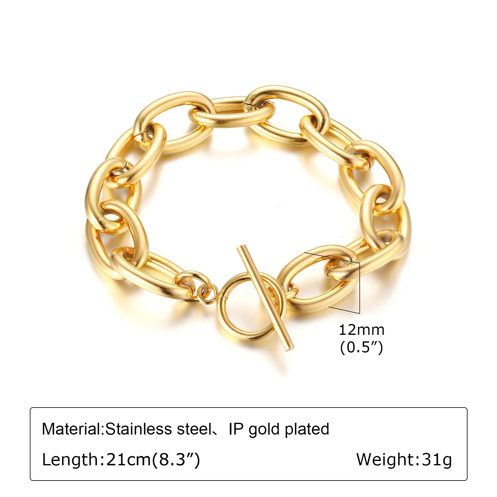 Chunky Stainless Steel Link Chain Bracelet – Gold Plated Layering Jewelry
