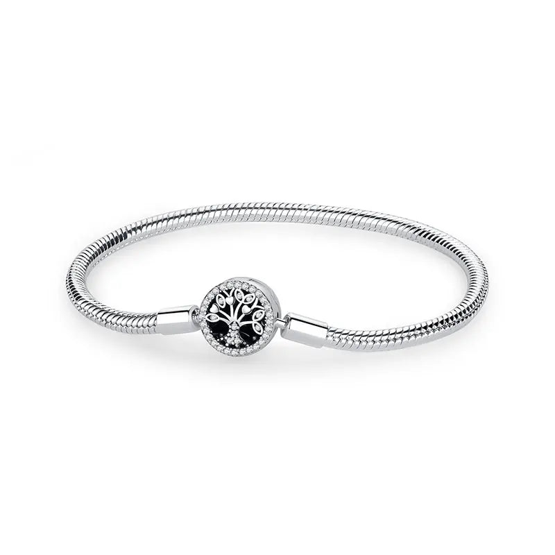 925 Sterling Silver Snake Chain Bracelet with Heart Charm Beads