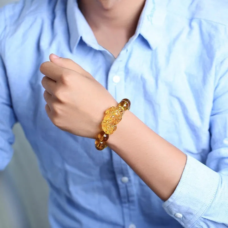 Feng Shui Wealth Bracelet Citrine PIXIU Bracelet Crystal Beads Bracelet Attract Lucky Gift for Man Woman Couple Friend Gifts