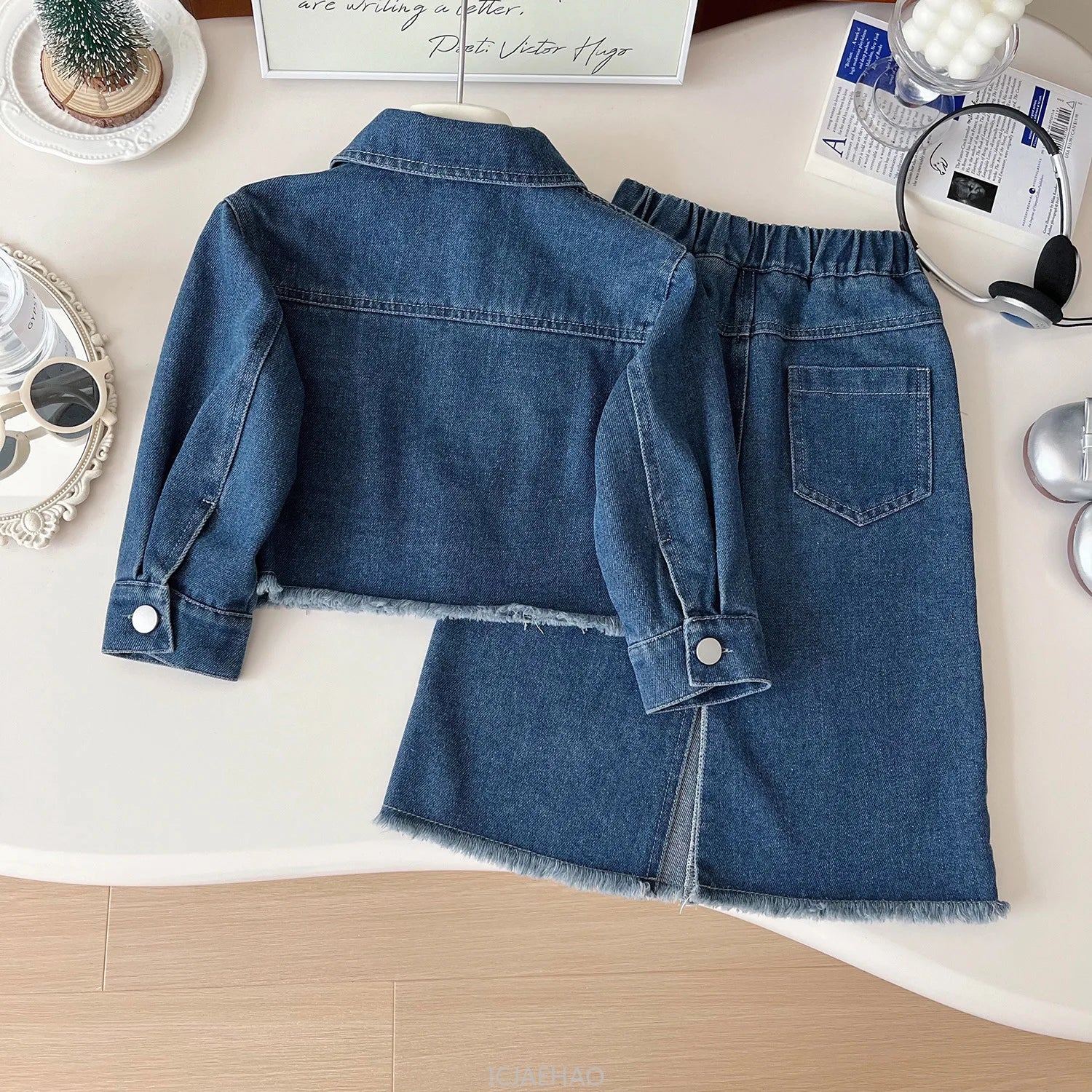 Girls Denim Jacket & Long Skirt Set - 2-Piece Fall Outfit (Ages 7-13)