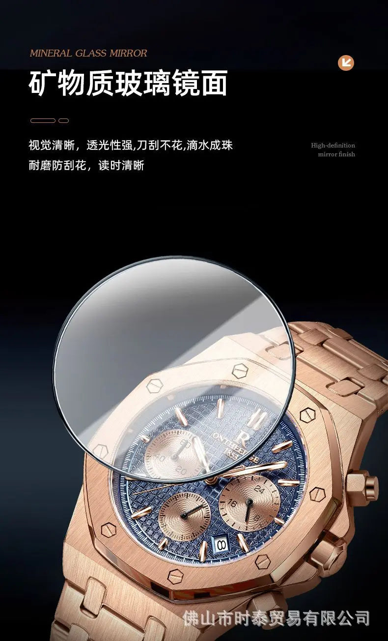 Swiss Brand Multi-Functional Men's Watch – Waterproof Luminous Quartz Timepiece