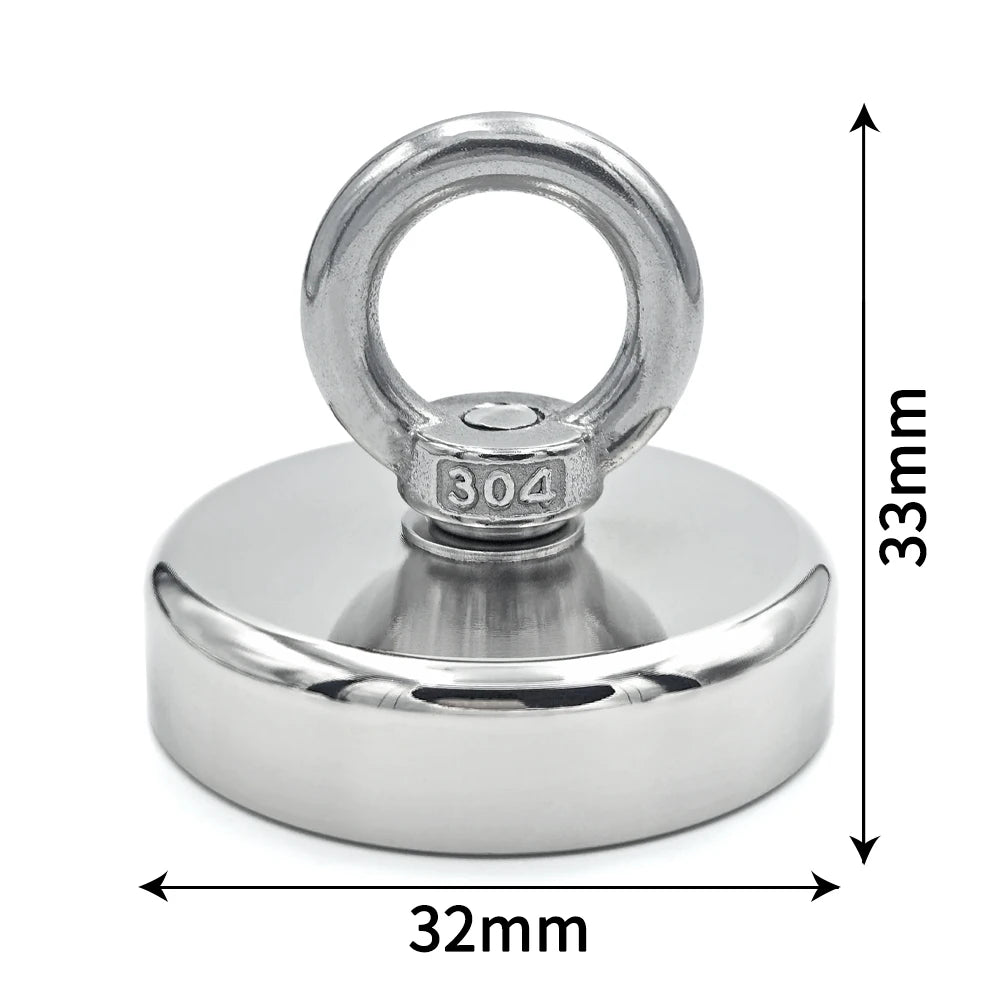 Super Strong Neodymium Fishing Magnet - N52 Heavy Duty Salvage Magnet with Eyebolt (D16-D42mm)