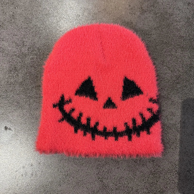 Halloween Funny Expression Wool Knitted Beanie - Y2K Hip-Hop Winter Hat with Quirky Face Design