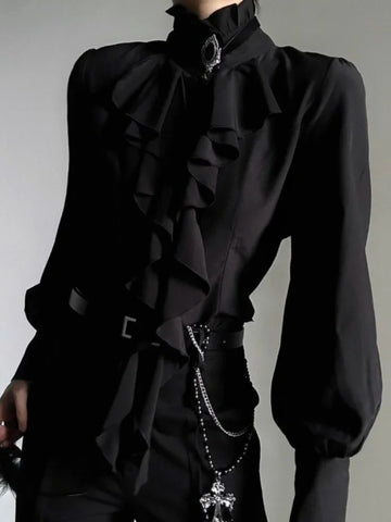 Harajuku Vintage Black Ruffle Blouse – Japanese Style