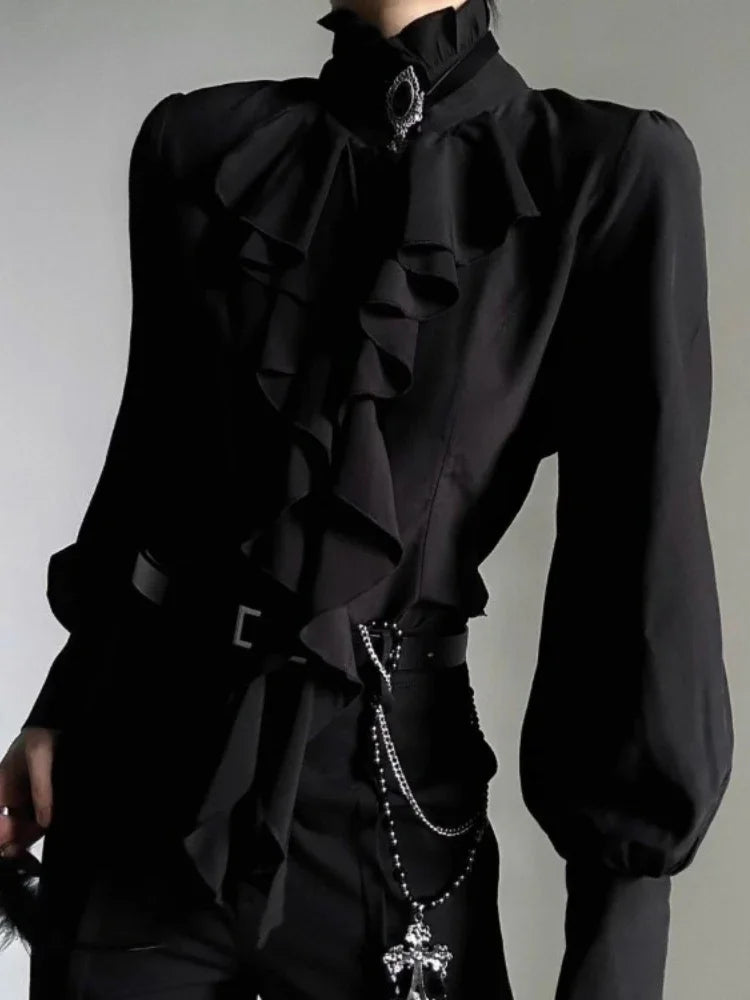 Harajuku Vintage Black Ruffle Blouse – Japanese Style