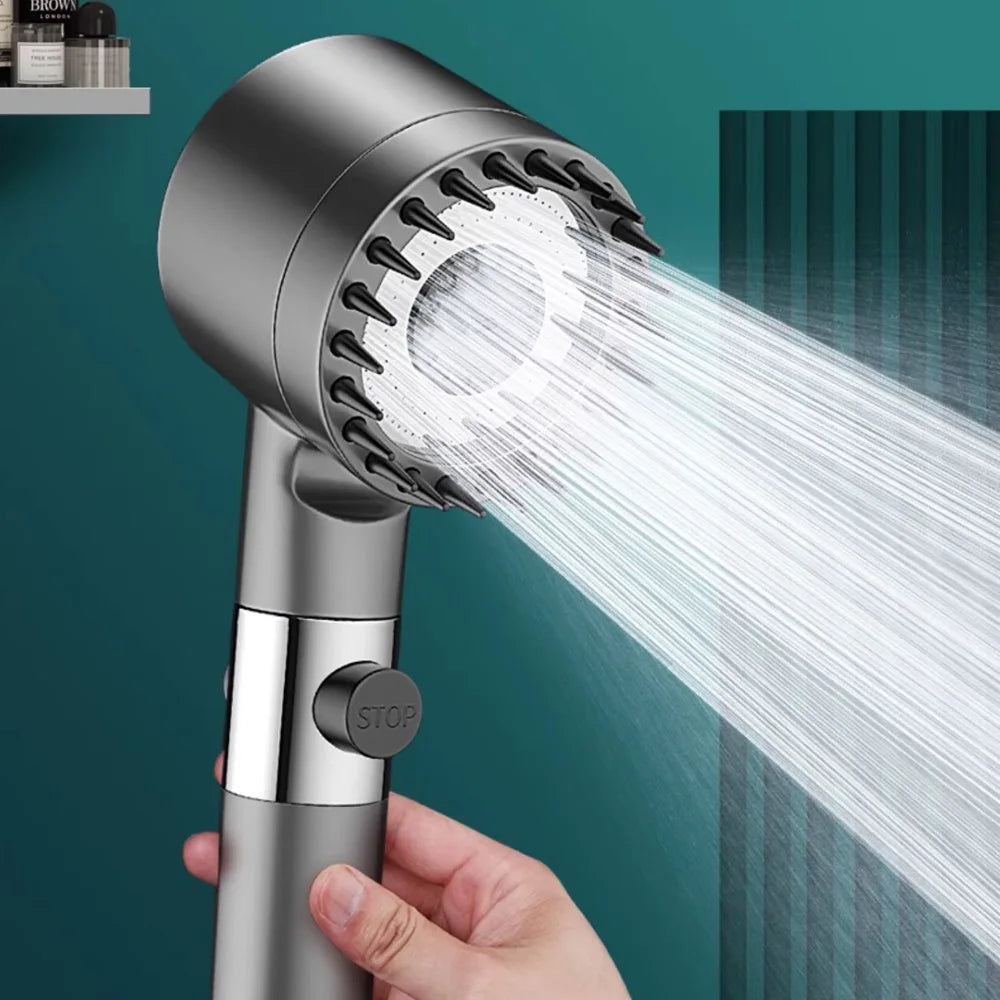 High Pressure Filter Shower Head - 3-Mode Adjustable Spray with Massage Brush & Rain Faucet