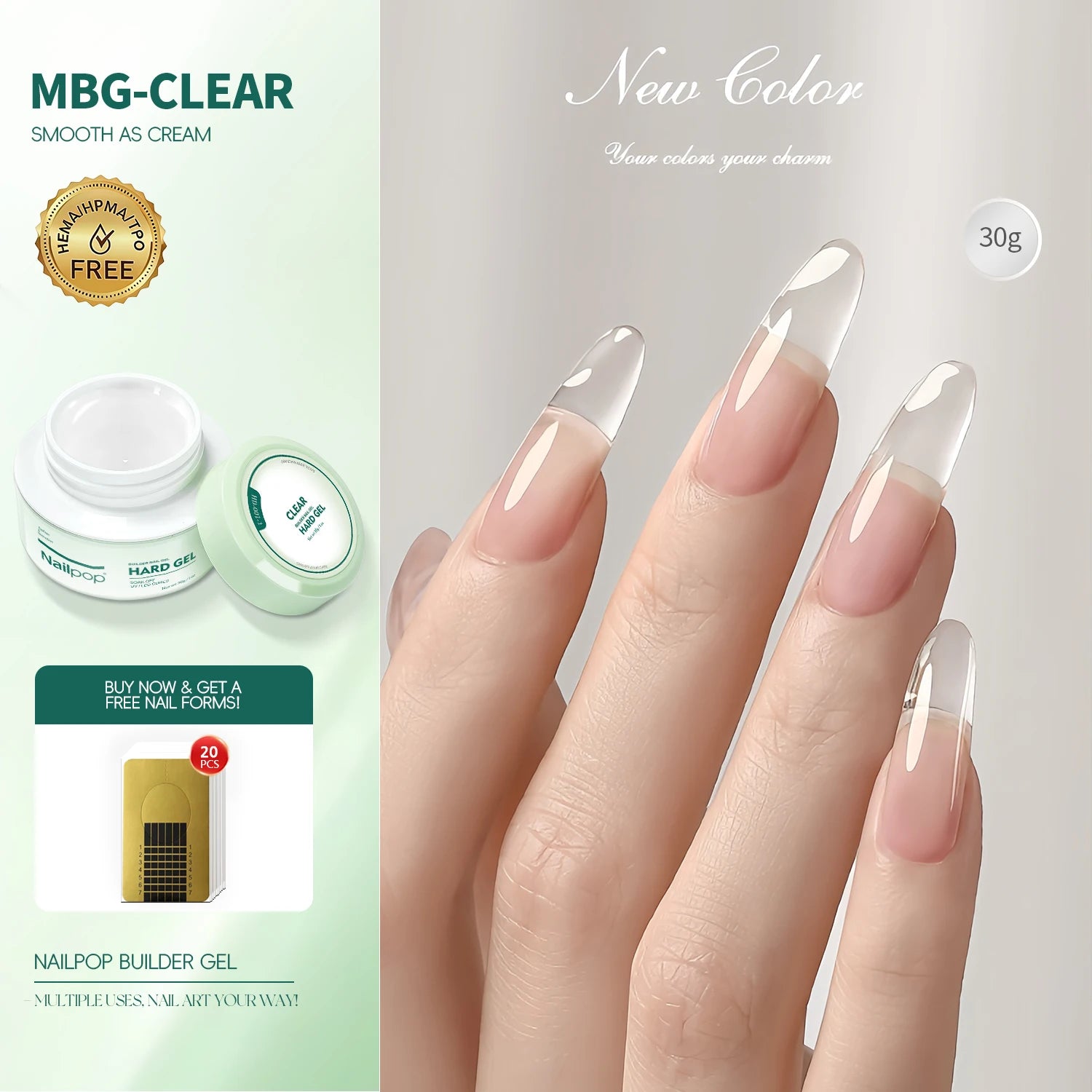 Nailpop HEMA-Free Builder Gel – Milky UV Gel for Nail Extensions & Strengthening