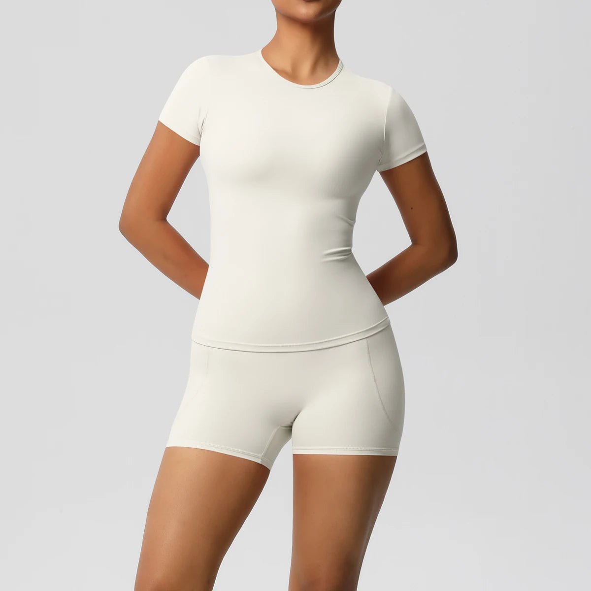 Women's 2-Piece Workout Set - Push-Up Shirt & High Waist Shorts for Yoga & Fitness