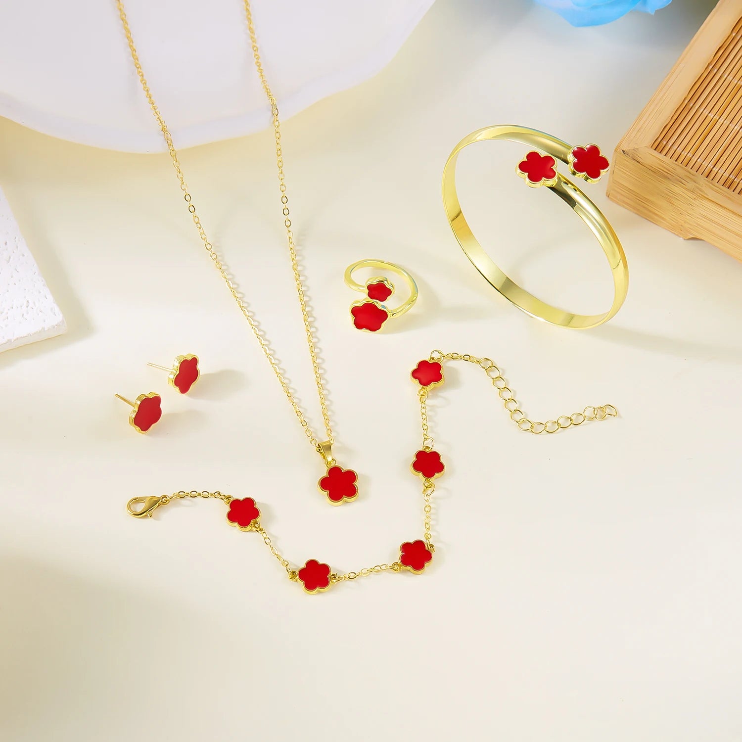 Colorful Enamel Plum Blossom Bracelet Set – Lucky Flower Jewelry