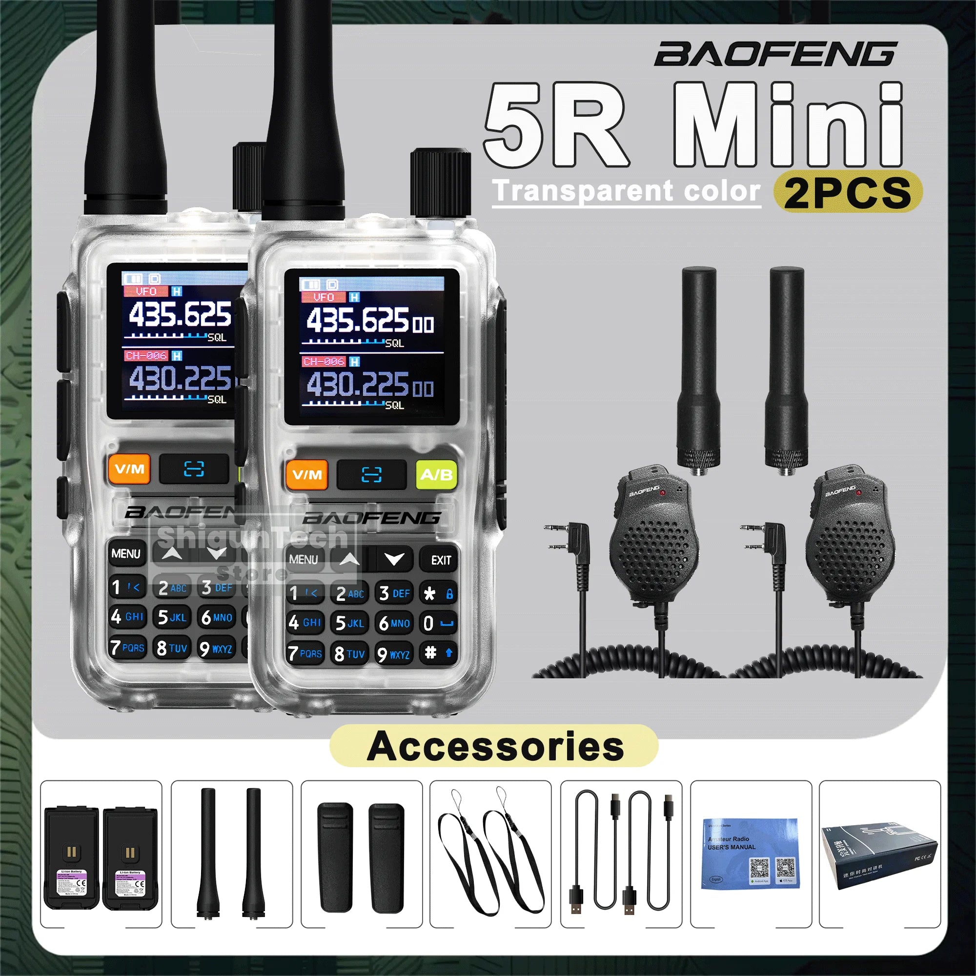 Baofeng UV-5R Mini Walkie Talkie - Air Band UHF/VHF, Bluetooth & Type-C
