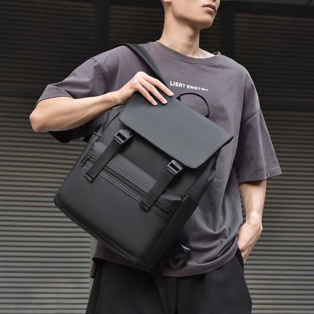 Men's Black Fashionable Backpack with Multiple Pockets, Ideal for Business and Travel, Spacious and Durable