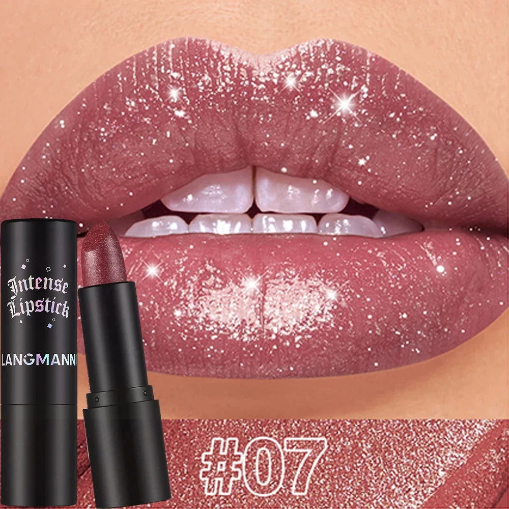Shimmer Coral Metallic Lipstick - Glitter Diamond Waterproof Lip Gloss