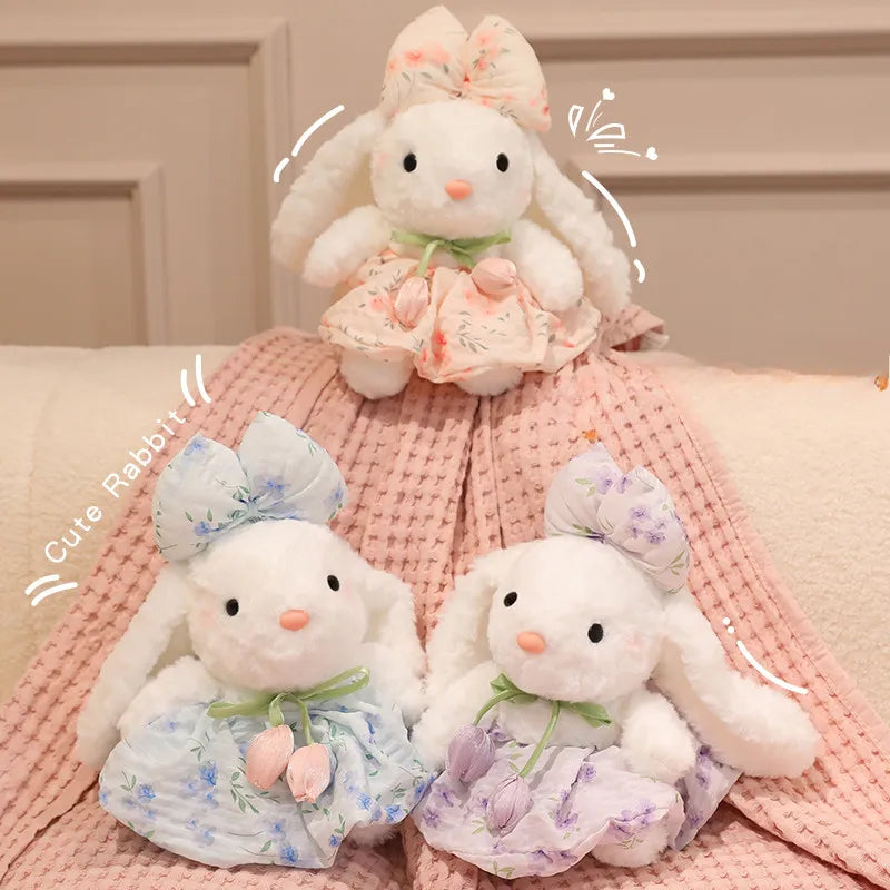 Lovely Rabbit Plush Toy Colorful Soft Cute Chiffon Bunny Dress Doll Appease Sleep Doll Birthday Gift
