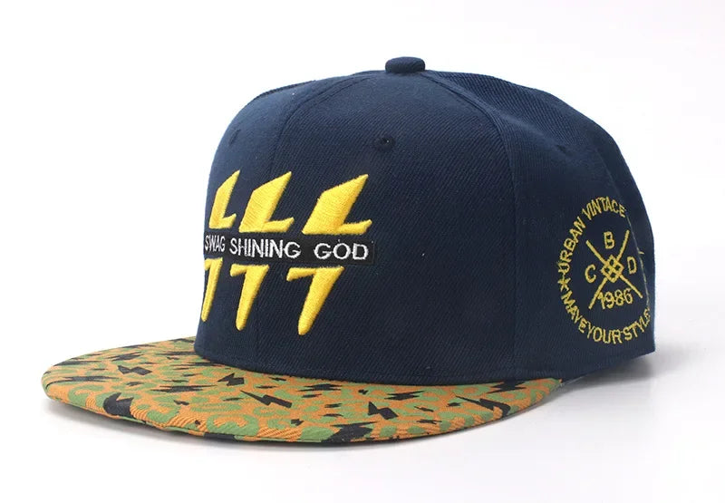 Lightning Embroidered Baseball Cap - Cotton Snapback Hat for Outdoor Sports & Casual Wear