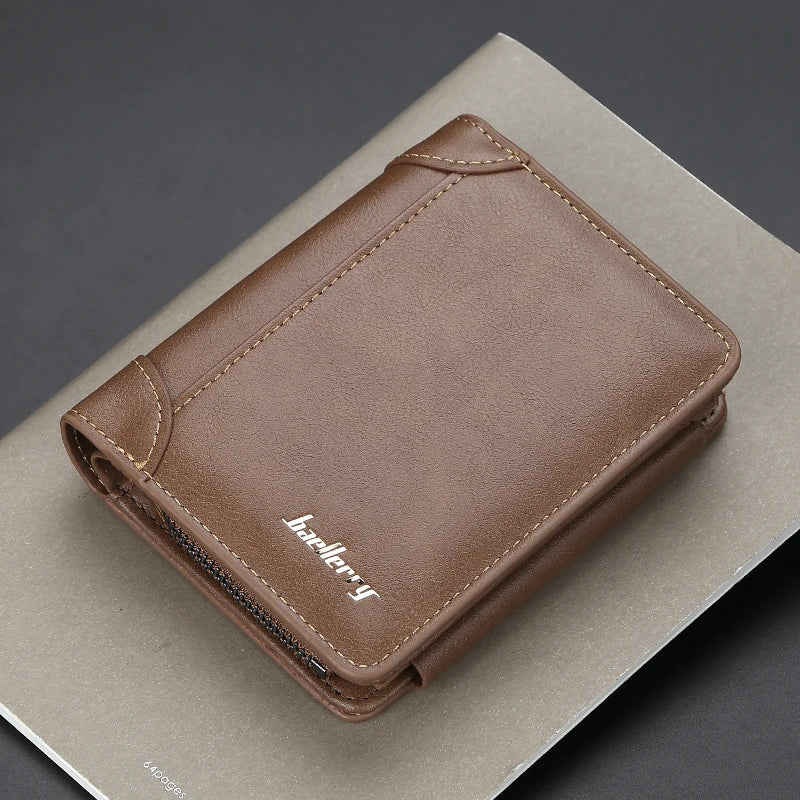 Men's Leather Bifold Wallet - Zipper Coin Pocket Card Holder with RFID Protection