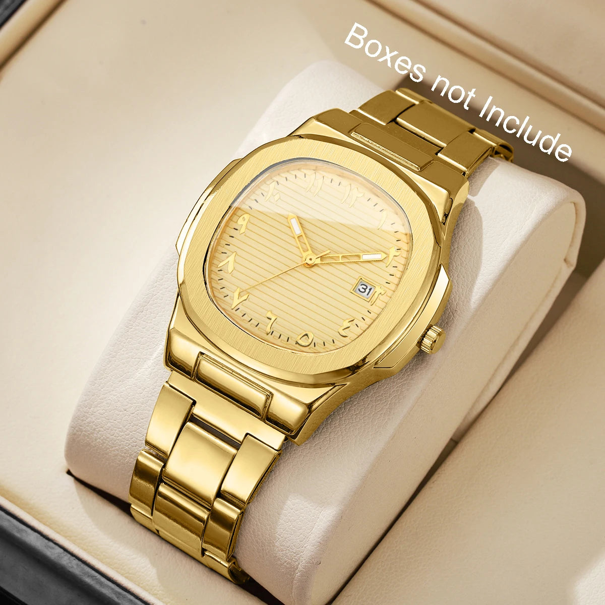 Luxury Men's Square Dial Quartz Watch – Stainless Steel Business Watch with Calendar