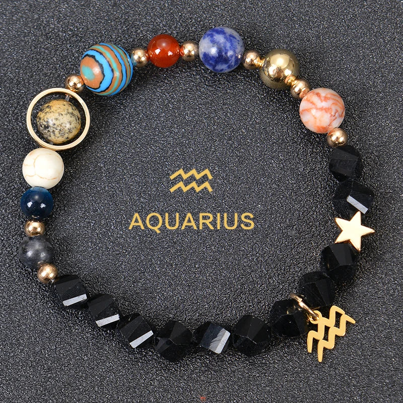 Zodiac Crystal Stone Bracelet for Women - 12 Constellation Charm Birthday Gift
