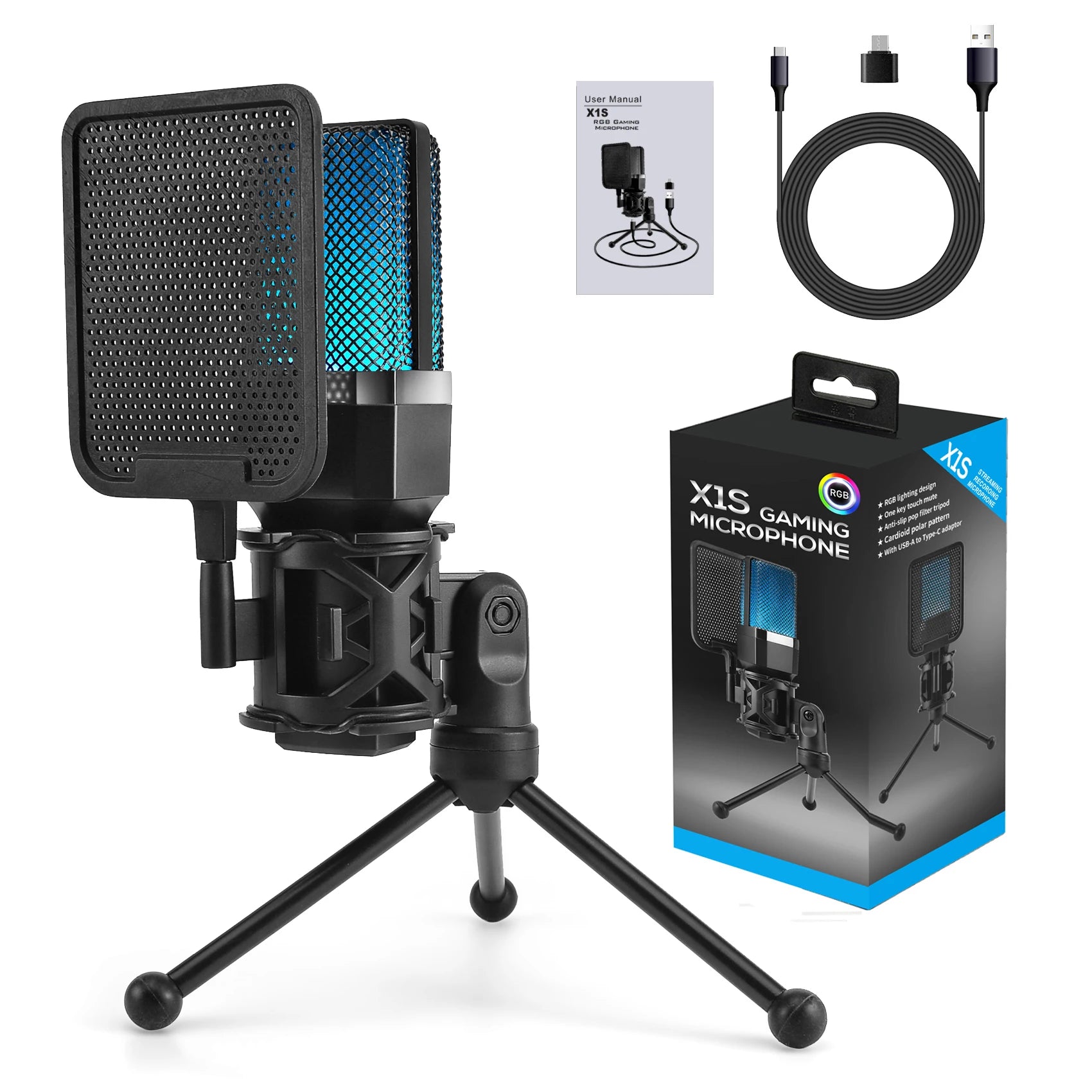 Gaming Microphone - RGB USB Condenser Mic for PC Streaming & Podcasting