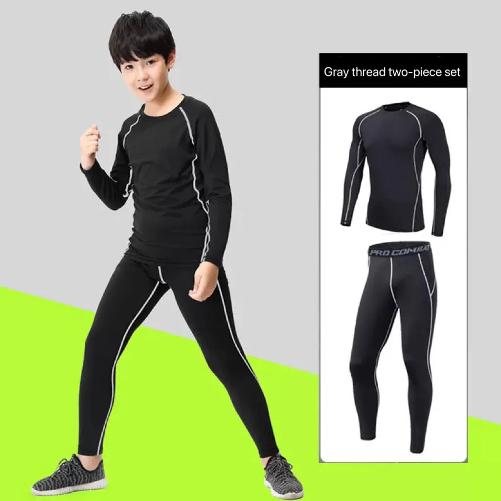 Boys Sports Compression Set - 2-Piece Athletic Base Layer for Basketball, Soccer & Training (Ages 7-13)