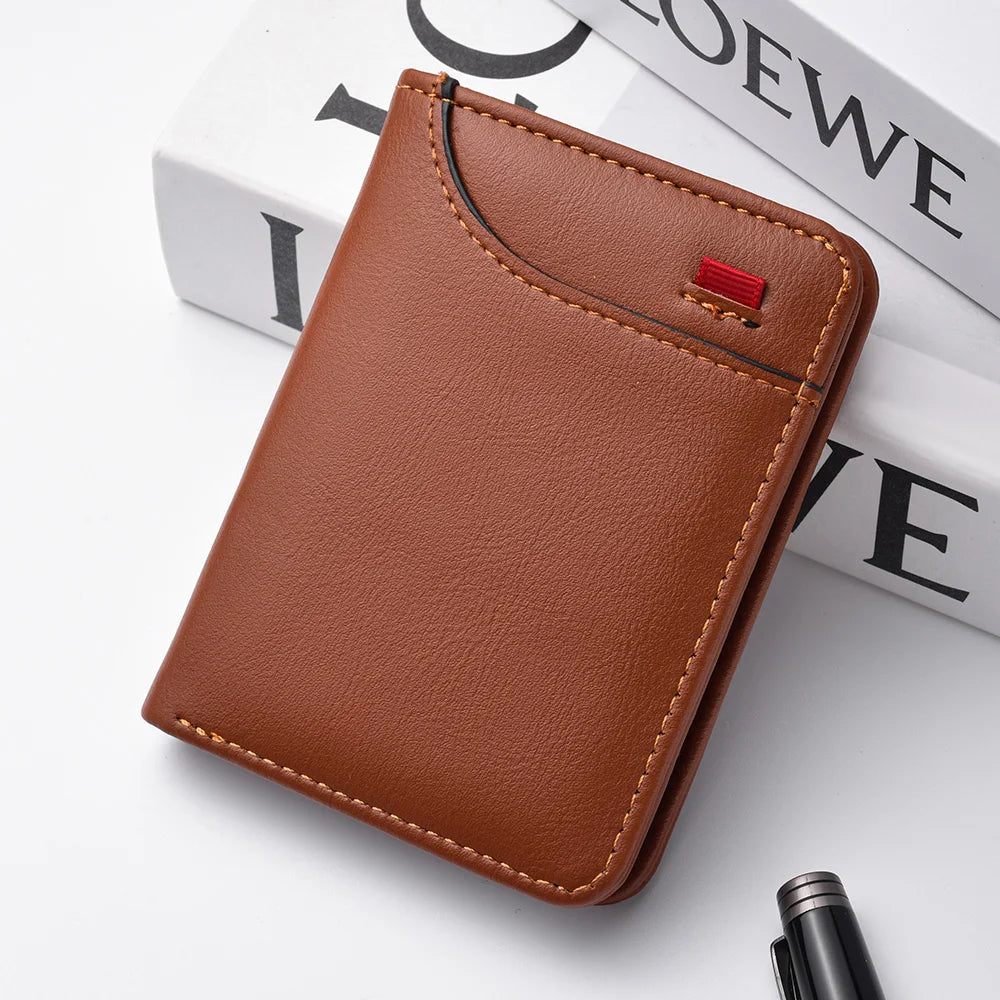 Men's Slim Leather Credit Card Wallet - Ultra-Thin Minimalist Card Holder