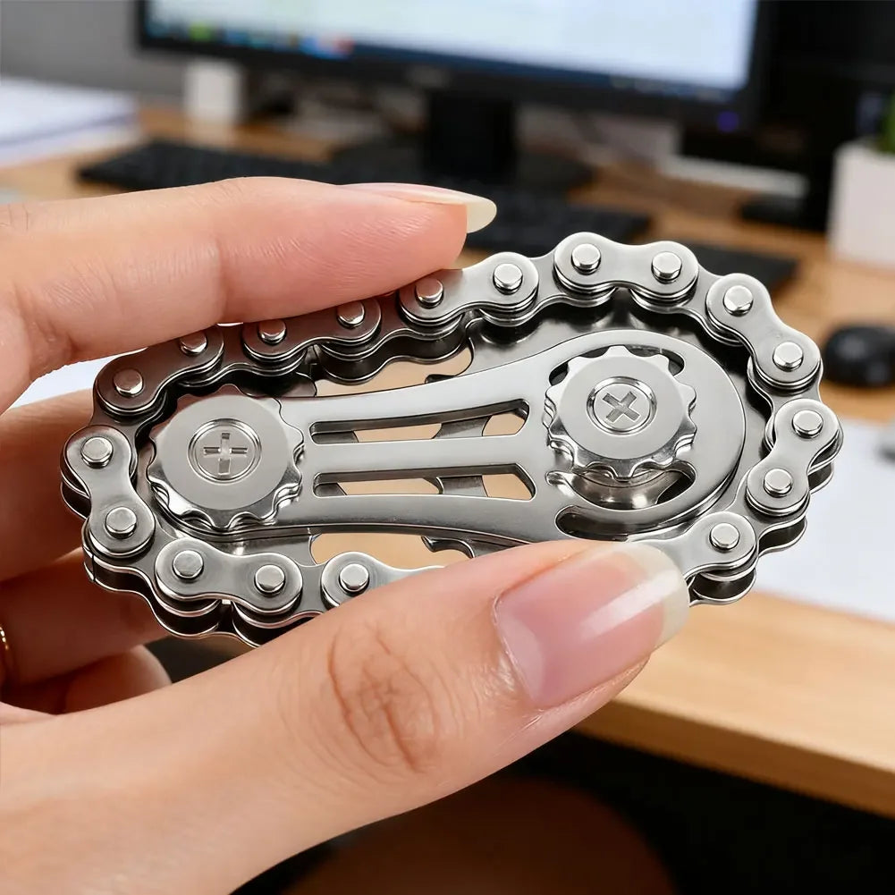 Metal Bike Chain Fidget Spinner – Anti-Stress Gyro Toy for Focus, Anxiety & Calm | CE Certified