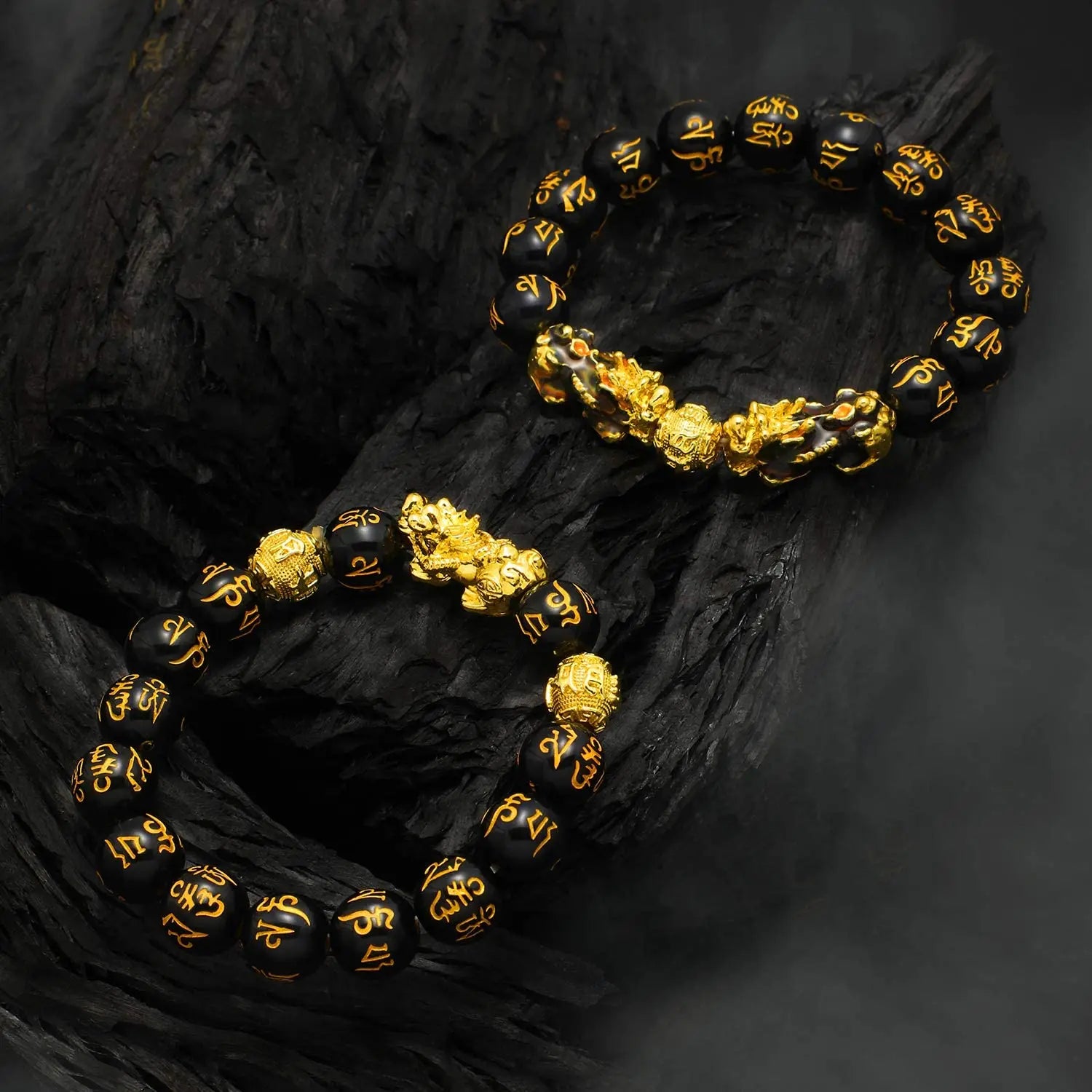 Feng Shui Wealth Pixiu Bracelet Men Women Black Obsidian Beads Chakra Meditation Yoga Bracelet Change Color Pi Xiu Jewelry Gift